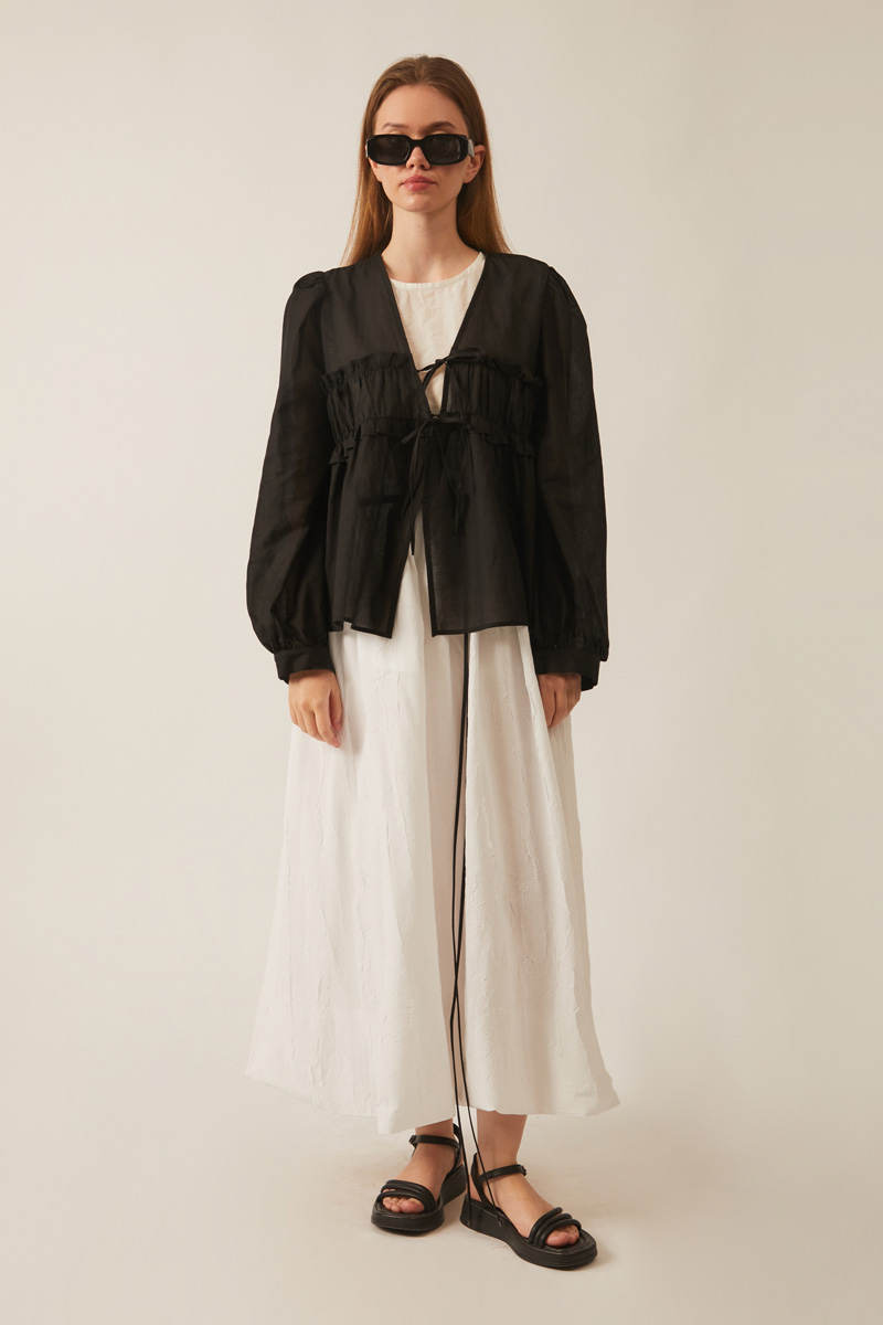 Büzgülü Vual Bluz Siyah