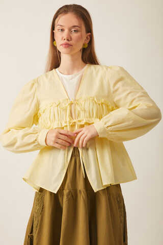 Büzgülü Vual Bluz Tereyağı Sarısı - 7