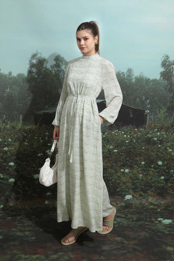 Çakıl Taşı Desen Elbise Haki - 2