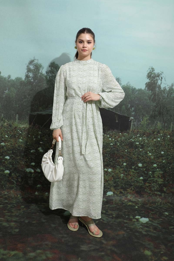 Çakıl Taşı Desen Elbise Haki - 4