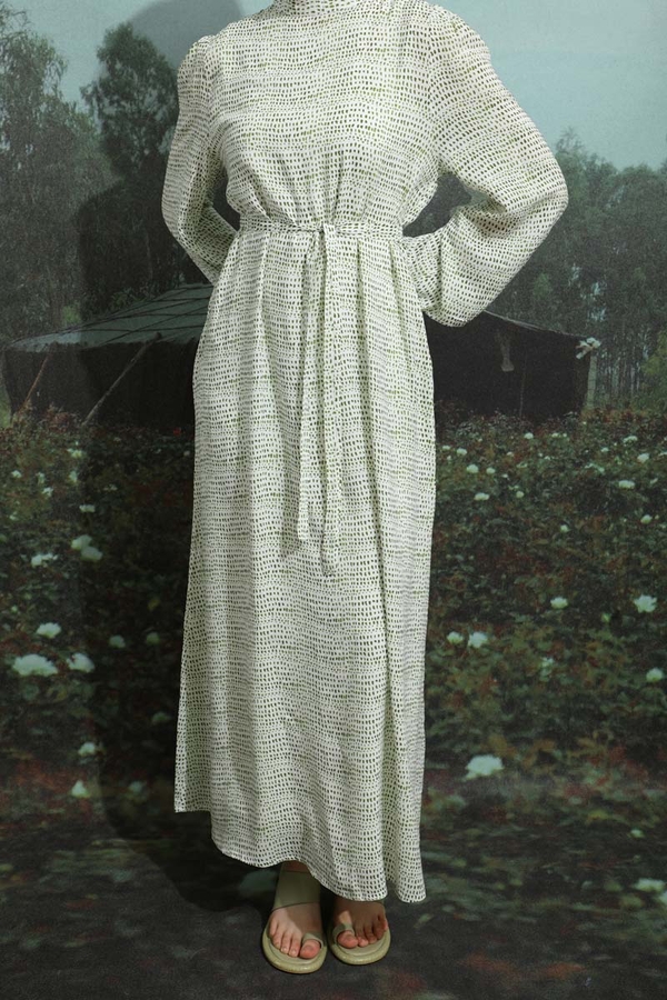 Çakıl Taşı Desen Elbise Haki - 3