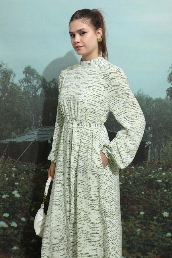 Çakıl Taşı Desen Elbise Haki - 5