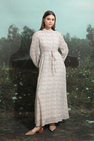 Çakıl Taşı Desen Elbise Kahverengi - 2