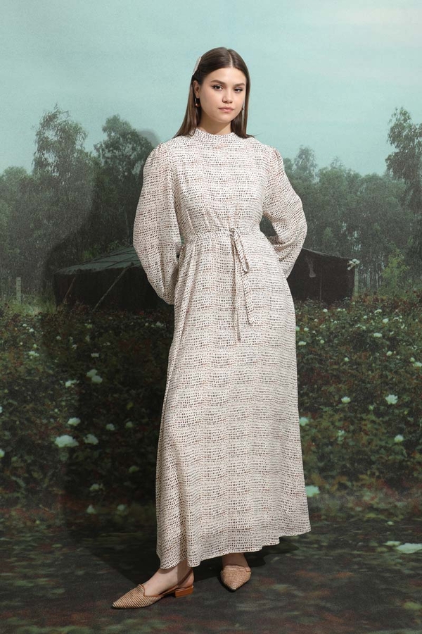 Çakıl Taşı Desen Elbise Kahverengi - 2