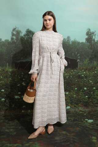 Çakıl Taşı Desen Elbise Kahverengi - 4