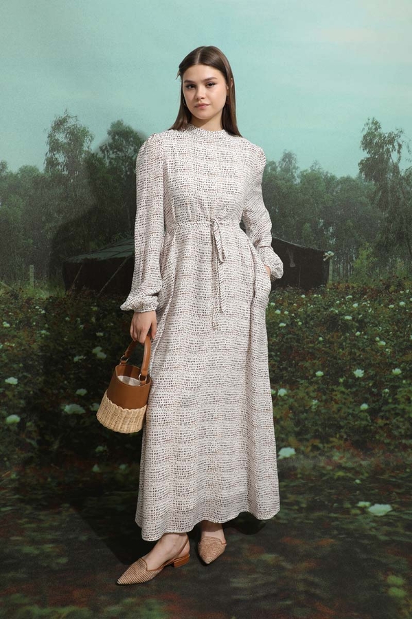 Çakıl Taşı Desen Elbise Kahverengi - 4