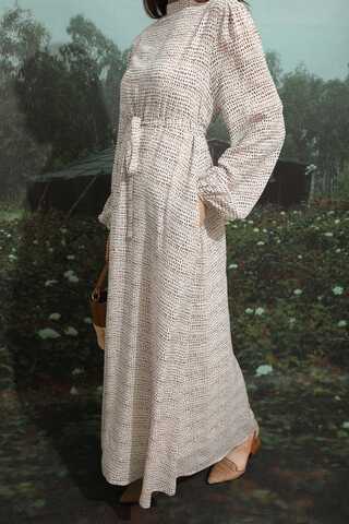 Çakıl Taşı Desen Elbise Kahverengi - 3