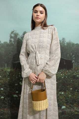 Çakıl Taşı Desen Elbise Kahverengi - 5