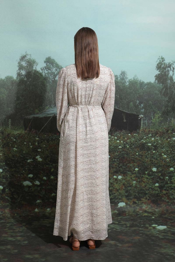 Çakıl Taşı Desen Elbise Kahverengi - 6