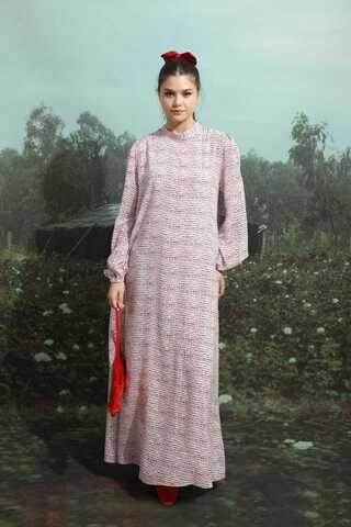 Çakıl Taşı Desen Elbise Kırmızı - 3