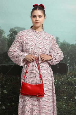 Çakıl Taşı Desen Elbise Kırmızı - 2