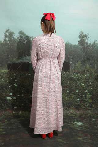 Çakıl Taşı Desen Elbise Kırmızı - 6