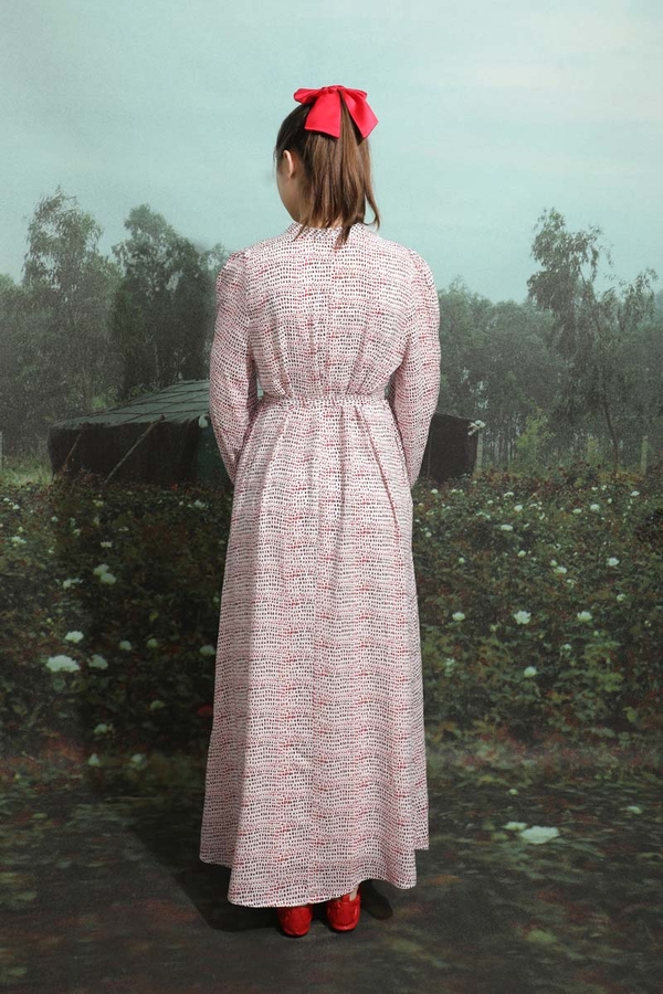 Çakıl Taşı Desen Elbise Kırmızı - 6