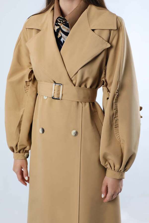 Trench With Frilled Sleeves Camel - 4
