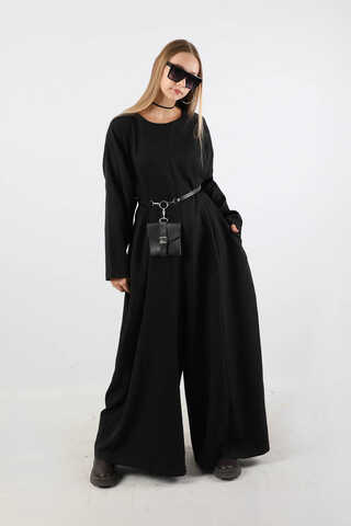 Çanta Aksesuarlı Oversize Tulum Siyah - 1