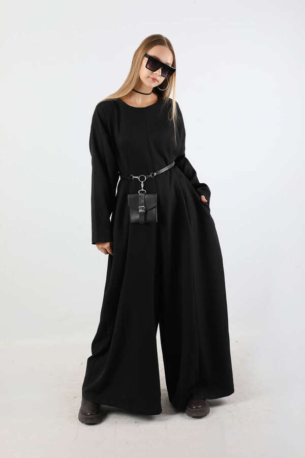 Çanta Aksesuarlı Oversize Tulum Siyah - 1