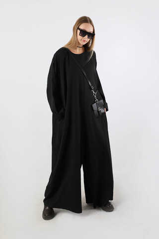 Çanta Aksesuarlı Oversize Tulum Siyah - 3