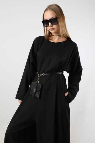 Çanta Aksesuarlı Oversize Tulum Siyah - 4