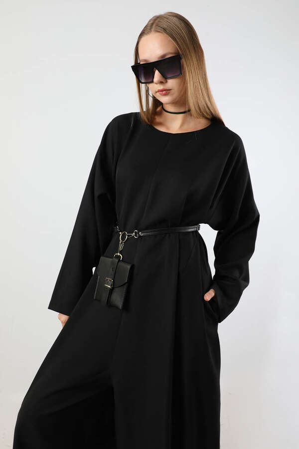 Çanta Aksesuarlı Oversize Tulum Siyah - 4