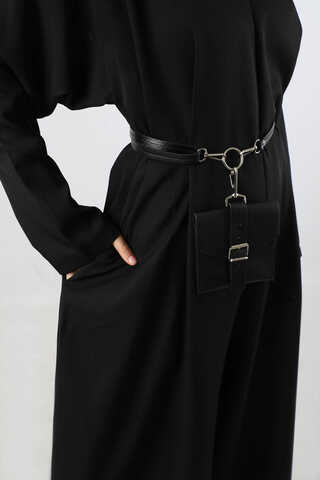 Çanta Aksesuarlı Oversize Tulum Siyah - 5