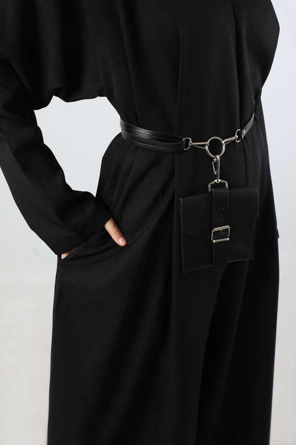 Çanta Aksesuarlı Oversize Tulum Siyah - 5