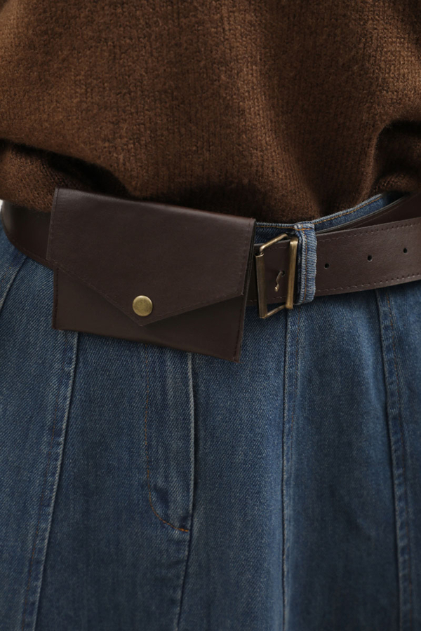 Çanta Kemerli Denim Etek Koyu Mavi - 8