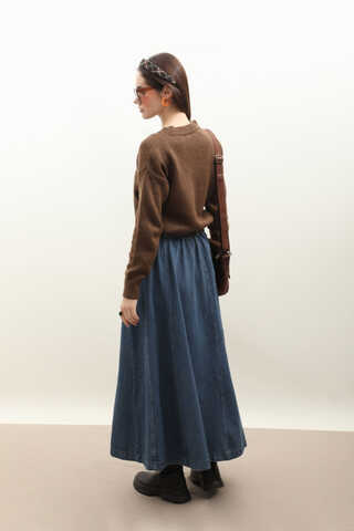 Çanta Kemerli Denim Etek Koyu Mavi - 12