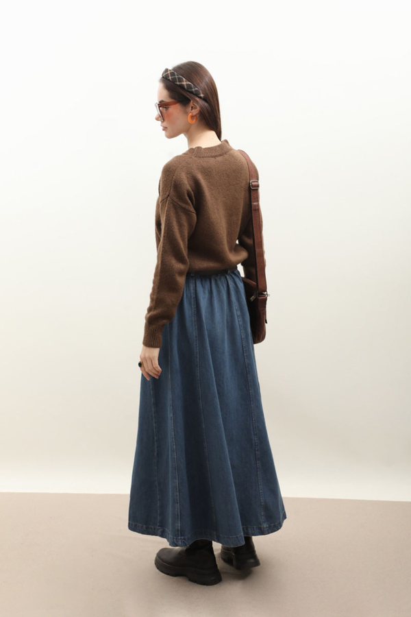 Çanta Kemerli Denim Etek Koyu Mavi - 12