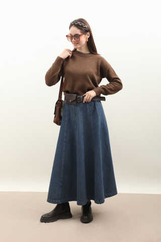 Çanta Kemerli Denim Etek Koyu Mavi - 2