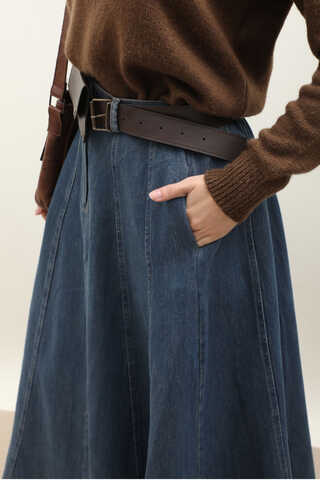 Çanta Kemerli Denim Etek Koyu Mavi - 6