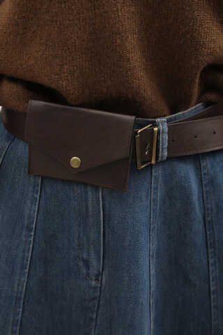 Çanta Kemerli Denim Etek Koyu Mavi - 8