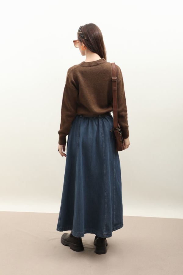 Çanta Kemerli Denim Etek Koyu Mavi - 11