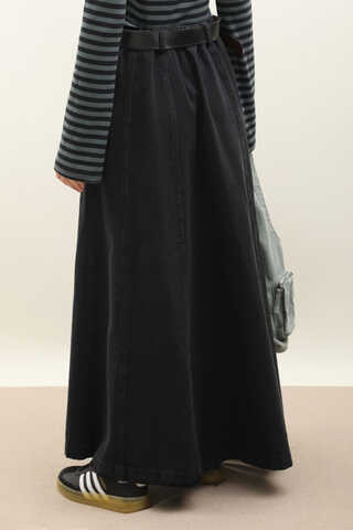 Çanta Kemerli Denim Etek Siyah - 14