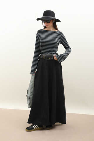 Çanta Kemerli Denim Etek Siyah - 3