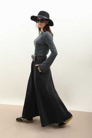 Çanta Kemerli Denim Etek Siyah - 5