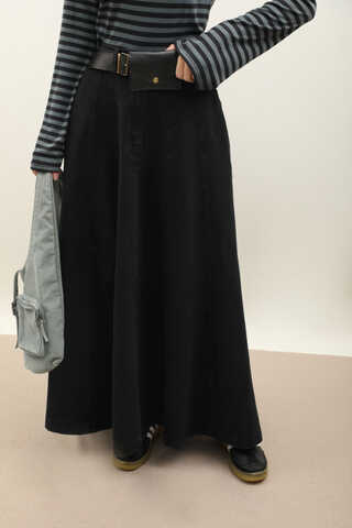 Çanta Kemerli Denim Etek Siyah - 7