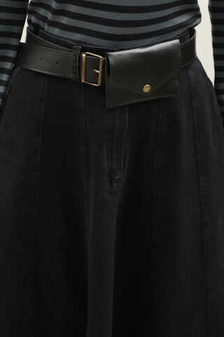 Çanta Kemerli Denim Etek Siyah - 8