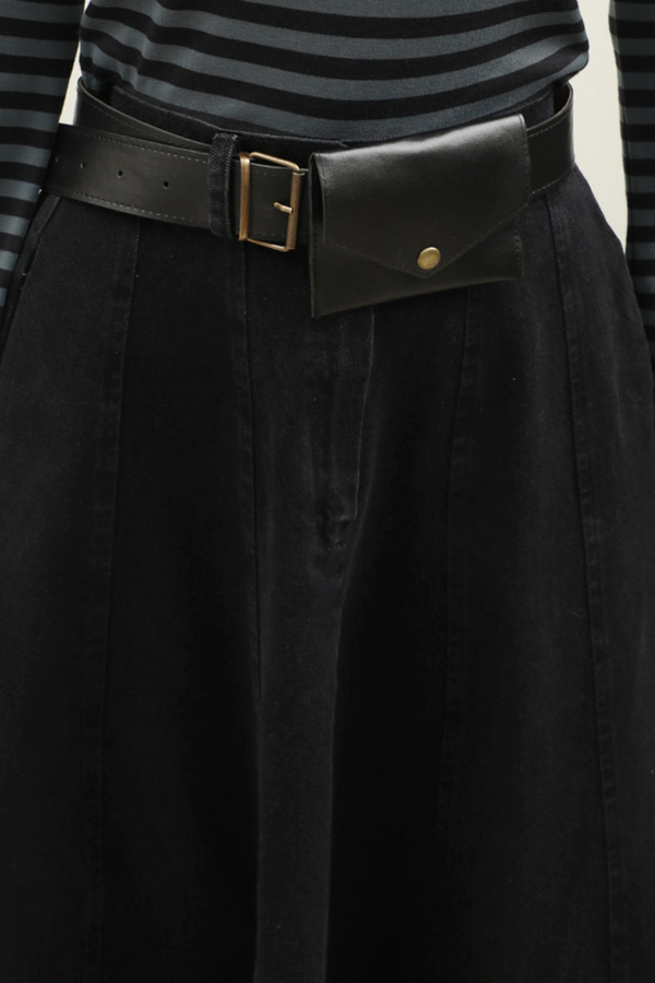 Çanta Kemerli Denim Etek Siyah - 8