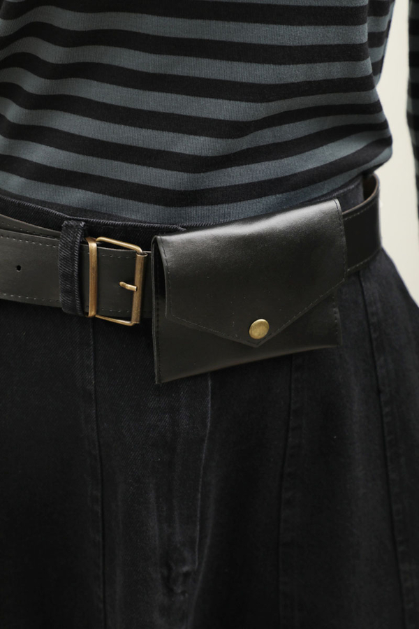 Çanta Kemerli Denim Etek Siyah - 9