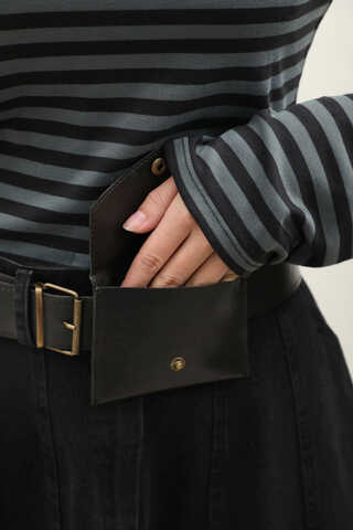 Çanta Kemerli Denim Etek Siyah - 10