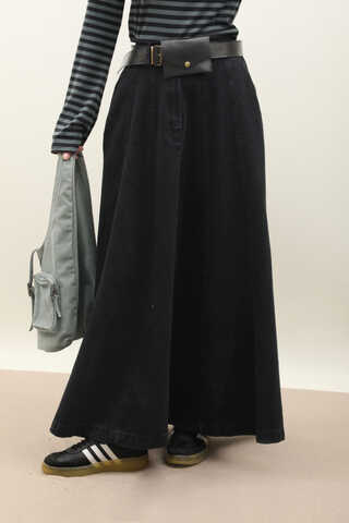 Çanta Kemerli Denim Etek Siyah - 12