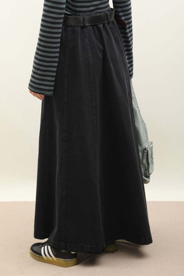 Çanta Kemerli Denim Etek Siyah - 14