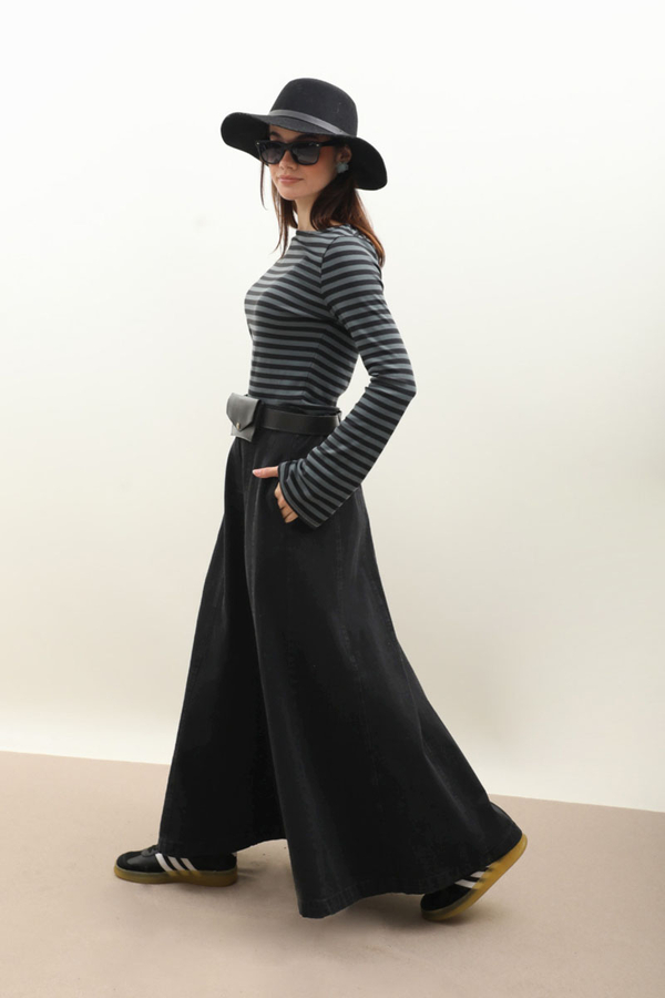 Çanta Kemerli Denim Etek Siyah - 5