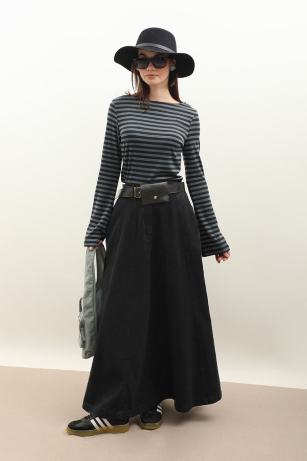 Çanta Kemerli Denim Etek Siyah - 2