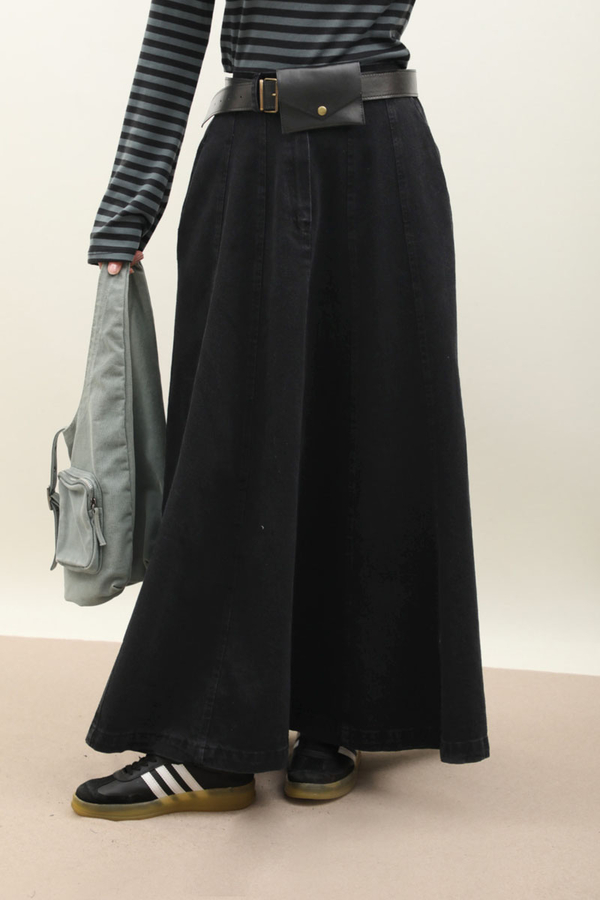 Çanta Kemerli Denim Etek Siyah - 12