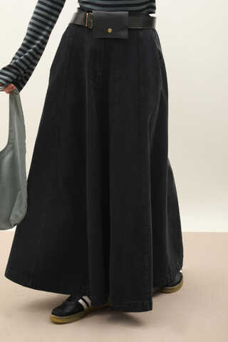 Çanta Kemerli Denim Etek Siyah - 13