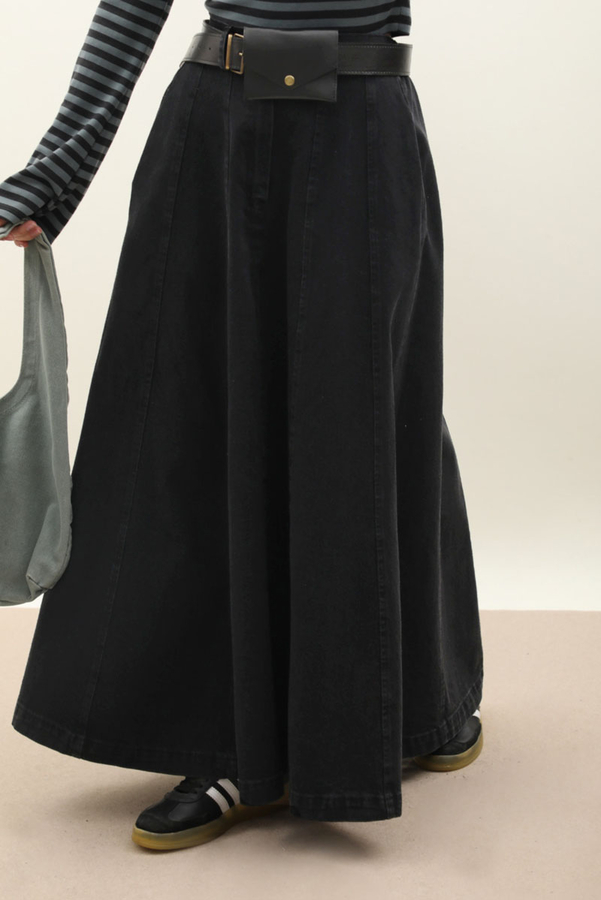 Çanta Kemerli Denim Etek Siyah - 13