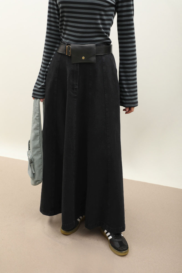 Çanta Kemerli Denim Etek Siyah 