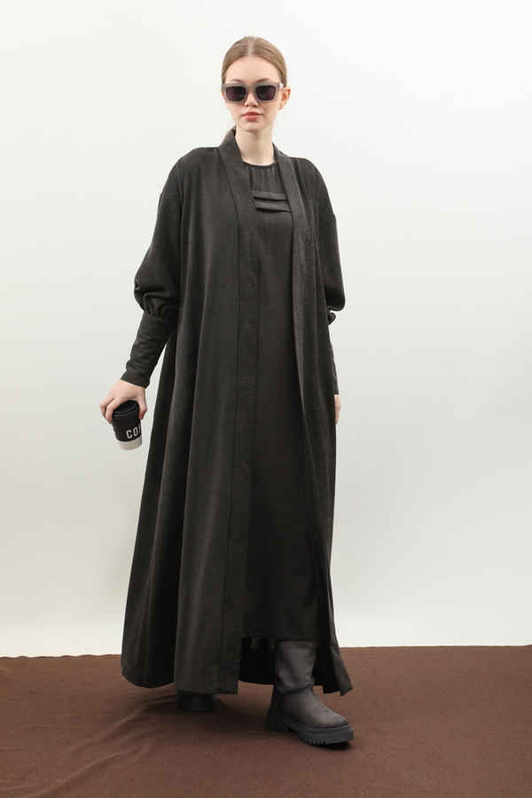 Çantalı Abaya Takım Antrasit - 5