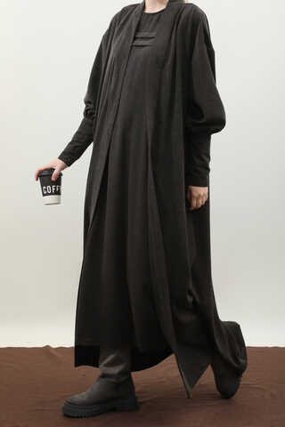 Çantalı Abaya Takım Antrasit - 6